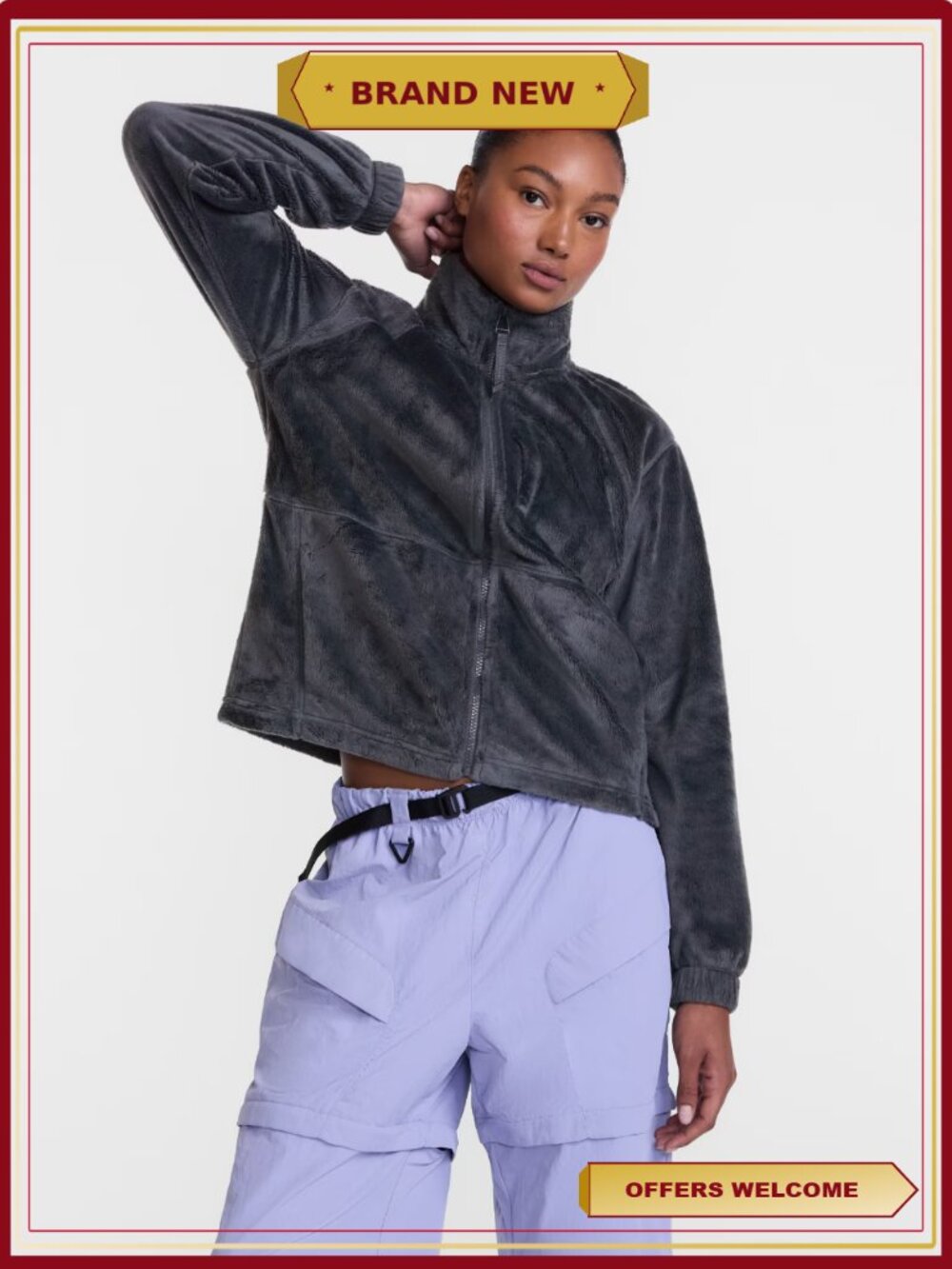 Womens Zip Up Fleece Jacket Plus Size XS-3X Stand Collar Side Pockets